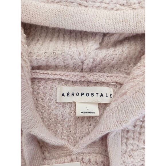 NWT Aeropostale Crop Hoodie Sweater Lt Pink Soft Waffle Knit Sz L - Picture 5 of 8